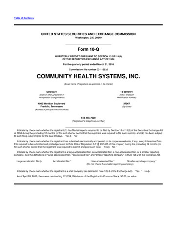 Thumbnail Community Health Systems
 10-Q Quarterly Report FY2016 