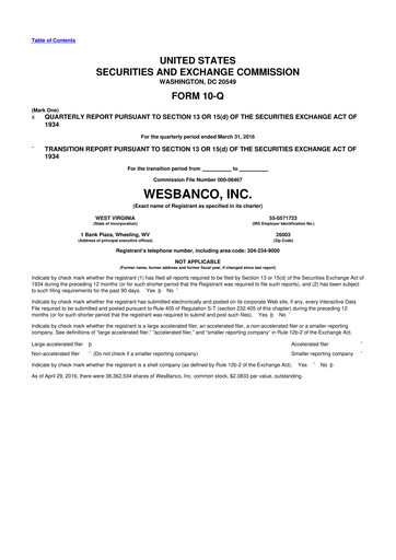 Miniature WesBanco 10-Q Rapport trimestriel  