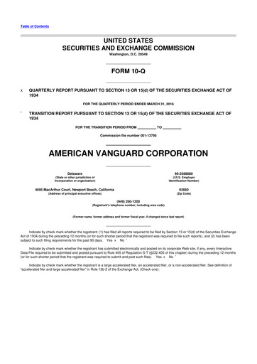 Miniature American Vanguard 10-Q Rapport trimestriel 2016 