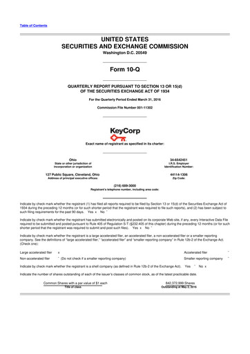 Miniature KeyCorp (KeyBank) 10-Q Rapport trimestriel 2016 
