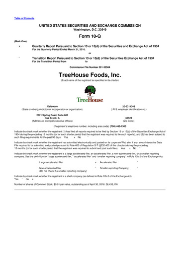 Vorschaubild TreeHouse Foods
 10-Q Quartalsbericht 2016 