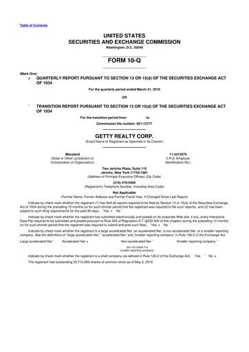 Thumbnail Getty Realty 10-Q Quarterly Report FY2016 