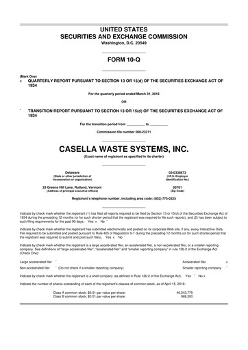 Thumbnail Casella Waste Systems
 10-Q Quarterly Report FY2016 