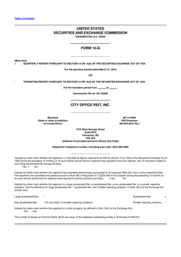 Thumbnail City Office REIT
 10-Q Quarterly Report FY2016 