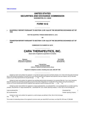 Thumbnail Cara Therapeutics
 10-Q Quarterly Report FY2016 