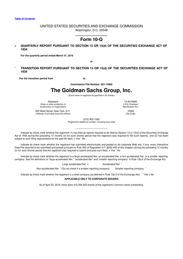 Vorschaubild Goldman Sachs 10-Q Quartalsbericht 2016 