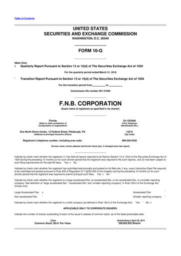 Thumbnail F.N.B. Corporation
 10-Q Quarterly Report FY2016 