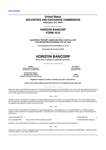 Thumbnail Horizon Bancorp 10-Q Quarterly Report FY2016 