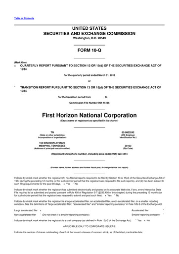 Miniature First Horizon Corporation 10-Q Rapport trimestriel 2016 