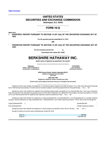 Vorschaubild Berkshire Hathaway  10-Q Quartalsbericht 2016 