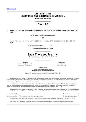 Thumbnail Sage Therapeutics
 10-Q Quarterly Report FY2016 