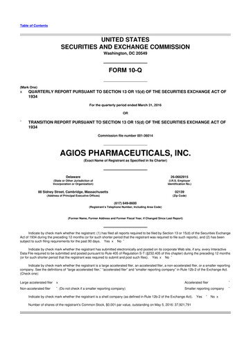 Miniature Agios Pharmaceuticals
 10-Q Rapport trimestriel 2016 