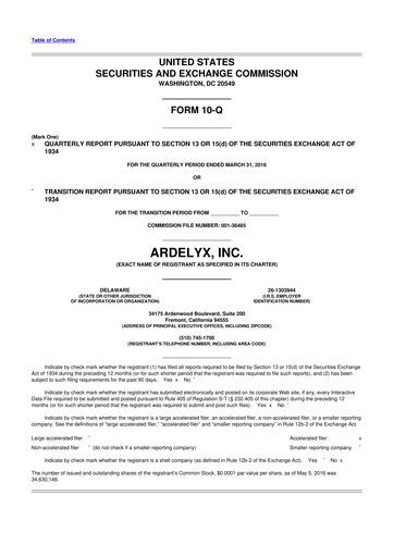 Thumbnail Ardelyx 10-Q Quarterly Report FY2016 