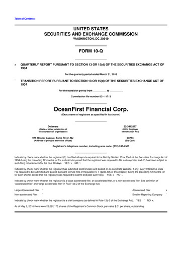 Thumbnail OceanFirst Financial 10-Q Quarterly Report FY2016 