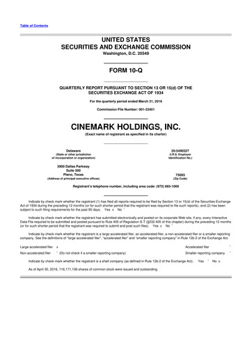 Thumbnail Cinemark Theatres
 10-Q Quarterly Report FY2016 
