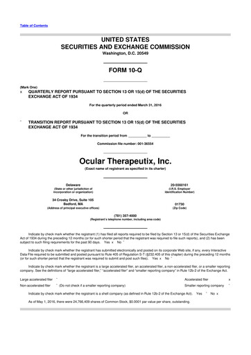 Thumbnail Ocular Therapeutix 10-Q Quarterly Report FY2016 