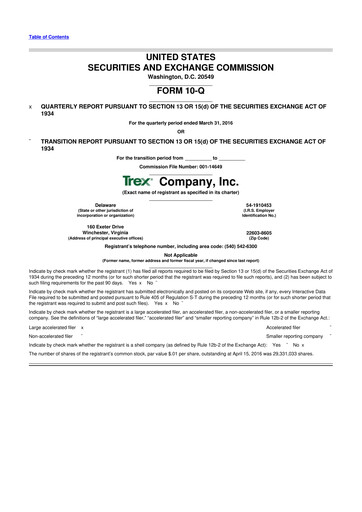 Vorschaubild Trex 10-Q Quartalsbericht 2016 