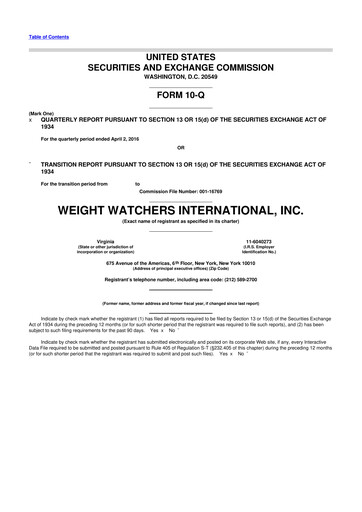 Thumbnail Weight Watchers 10-Q Quarterly Report FY2016 