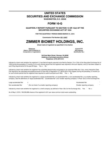 Thumbnail Zimmer Biomet 10-Q Quarterly Report FY 