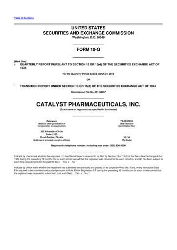 Thumbnail Catalyst Pharmaceuticals 10-Q Quarterly Report FY2016 