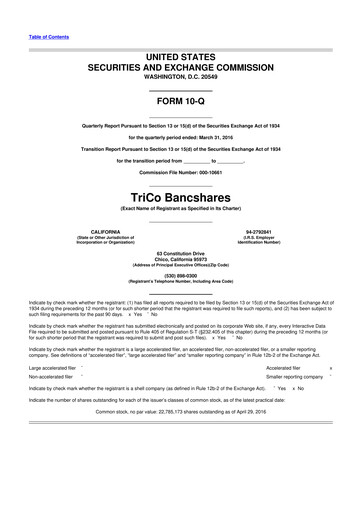 Vorschaubild TriCo Bancshares 10-Q Quartalsbericht 2016 