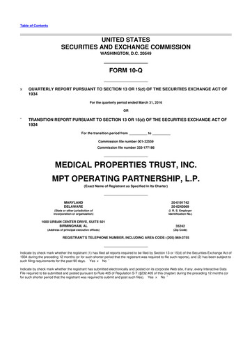 Thumbnail Medical Properties Trust
 10-Q Quarterly Report FY 