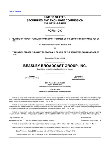Thumbnail Beasley Broadcast Group
 10-Q Quarterly Report FY2016 