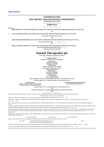 Thumbnail Summit Therapeutics
 20-F Annual Report 