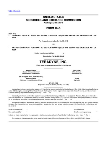 Miniature Teradyne 10-Q Rapport trimestriel 2016 