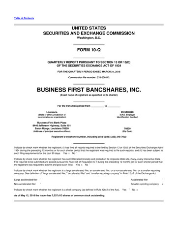 Thumbnail Business First Bancshares 10-Q Quarterly Report FY2016 