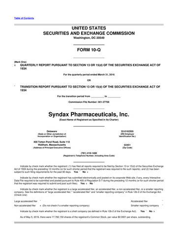 Thumbnail Syndax Pharmaceuticals 10-Q Quarterly Report FY2016 
