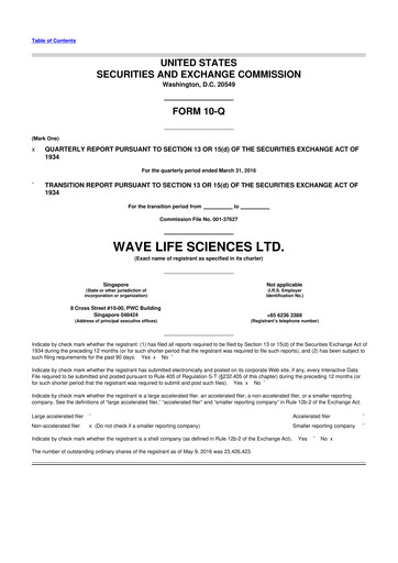 Thumbnail Wave Life Sciences 10-Q Quarterly Report FY2016 