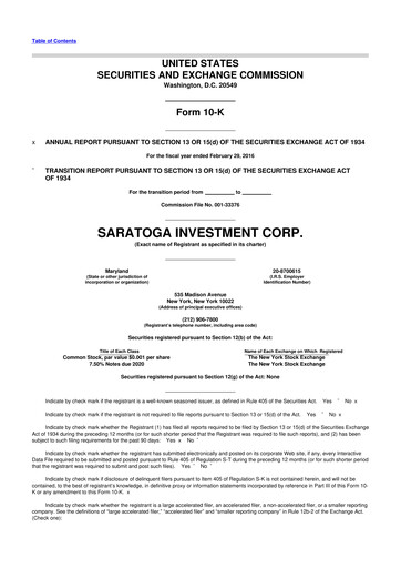 Thumbnail Saratoga Investment 10-K Annual Report 