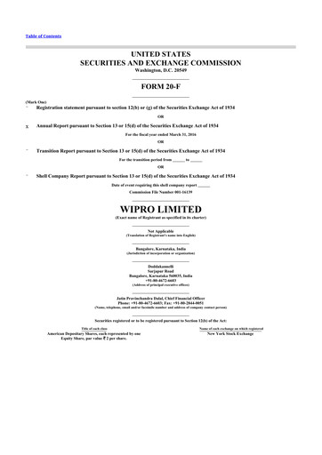 Thumbnail Wipro 20-F Annual Report 