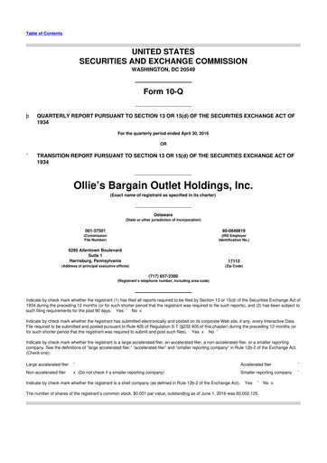 Thumbnail Ollie's Bargain Outlet
 10-Q Quarterly Report FY2016 