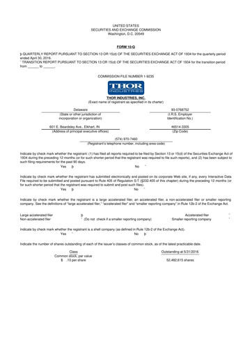 Thumbnail Thor Industries
 10-Q Quarterly Report FY2016 
