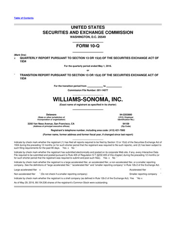 Thumbnail Williams-Sonoma 10-Q Quarterly Report FY2016 