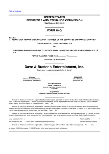 Thumbnail Dave & Buster's
 10-Q Quarterly Report FY2016 