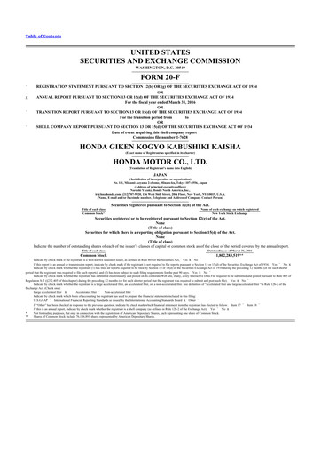 Miniature Honda 20-F Rapport annuel 