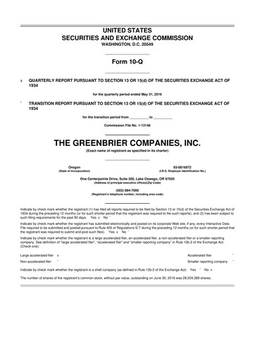 Thumbnail The Greenbrier Companies
 10-Q Quarterly Report FY2016 