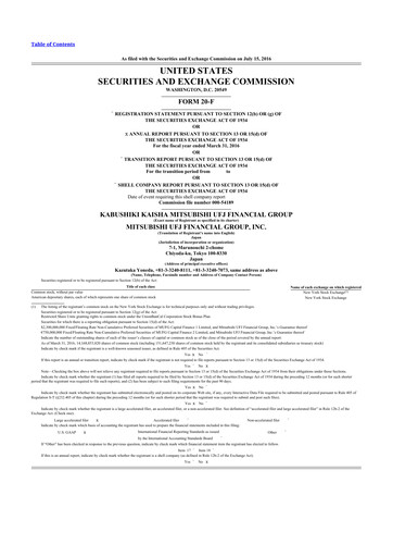 Thumbnail Mitsubishi UFJ Financial 20-F Annual Report 2015