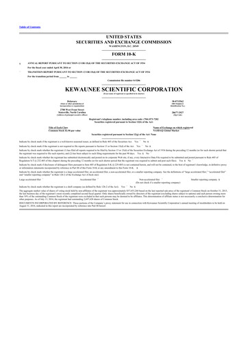 Thumbnail Kewaunee Scientific Corporation 10-K Annual Report 2016