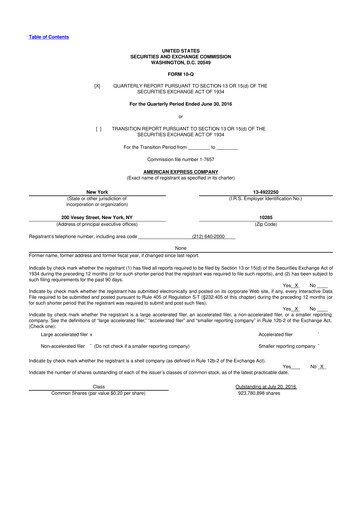 Thumbnail American Express 10-Q Quarterly Report FY2016 