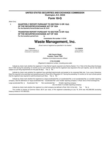 Thumbnail Waste Management 10-Q Quarterly Report FY2016 