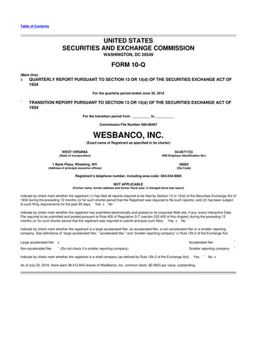 Miniature WesBanco 10-Q Rapport trimestriel  