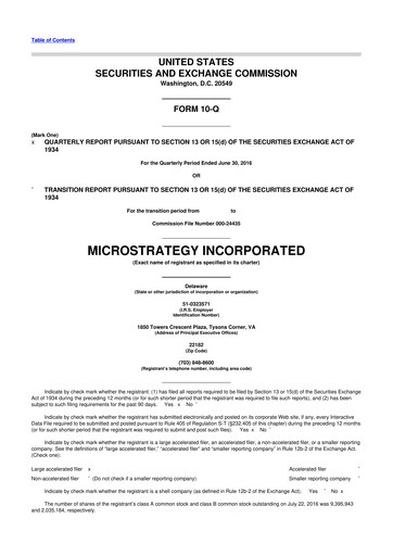 Miniature Strategy 
 (MicroStrategy) 10-Q Rapport trimestriel 2016 