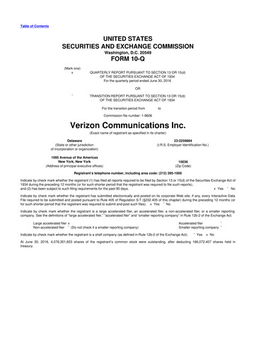 Thumbnail Verizon 10-Q Quarterly Report FY2016 