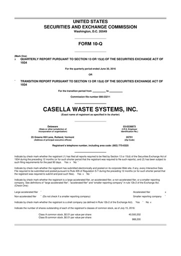 Thumbnail Casella Waste Systems
 10-Q Quarterly Report FY2016 
