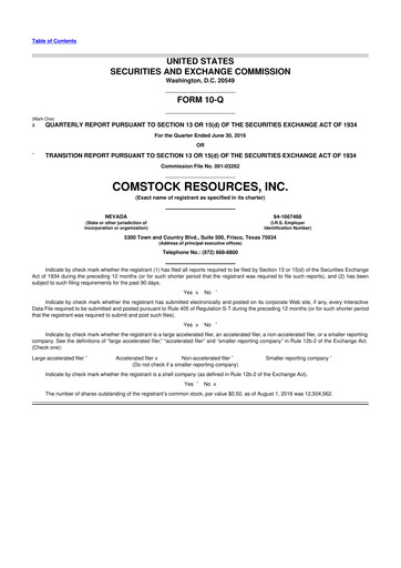 Thumbnail Comstock Resources 10-Q Quarterly Report FY2016 