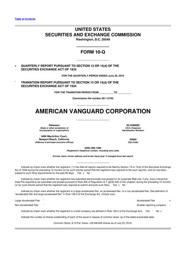 Miniature American Vanguard 10-Q Rapport trimestriel 2016 